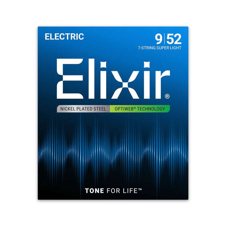 Elixir Optiweb Nickel Wound 7-String 9-52 Electric Guitar Strings, Super Light [19007]