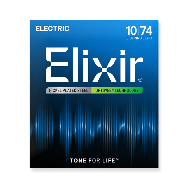 Elixir Optiweb Nickel Wound 8-String 10-74 Electric Guitar Strings, Light [19062]