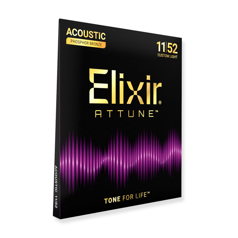Elixir ATTUNE Phosphor Bronze 11-52 Acoustic Guitar Strings, Custom Light