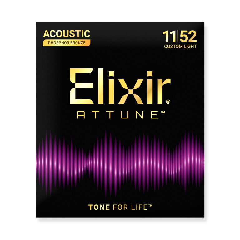 Elixir ATTUNE Phosphor Bronze 11-52 Acoustic Guitar Strings, Custom Light