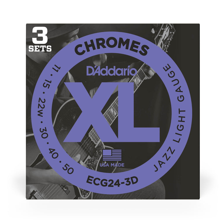 D'Addario ECG24 Chromes Flatwound 11-50 Electric Guitar Strings, 3-Pack