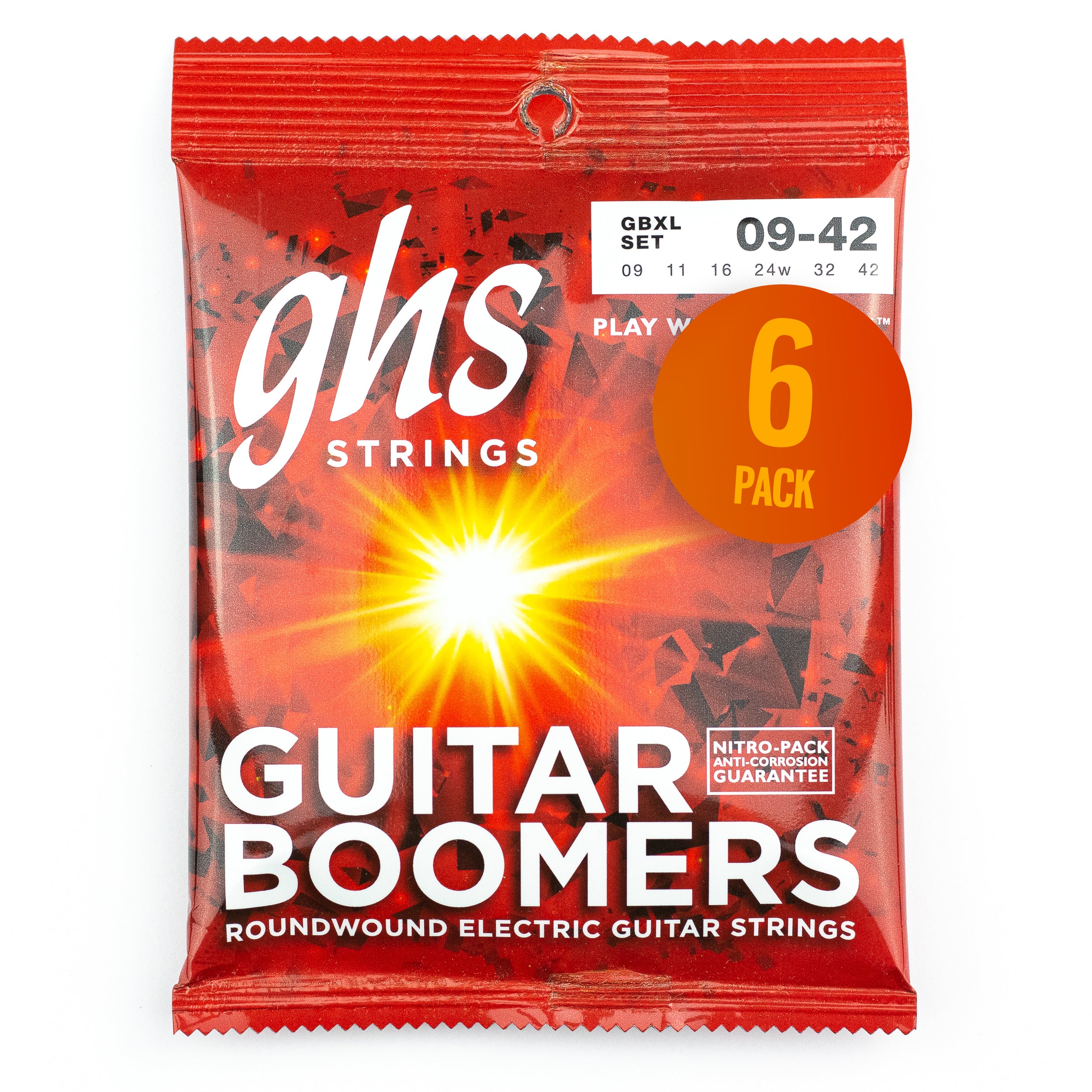 GHS Boomers Dynamite Nickel Alloy 9-42 Electric Guitar Strings, Extra Light, 6-Pack