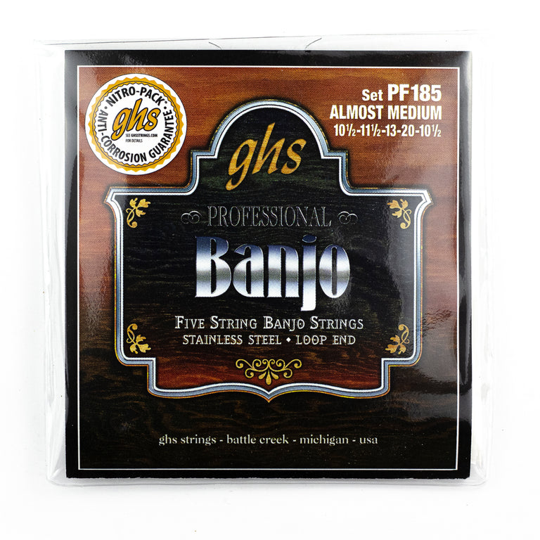 GHS Stainless Steel, 5-String Banjo, PF185, 10.5-20, Almost Medium, Loop End