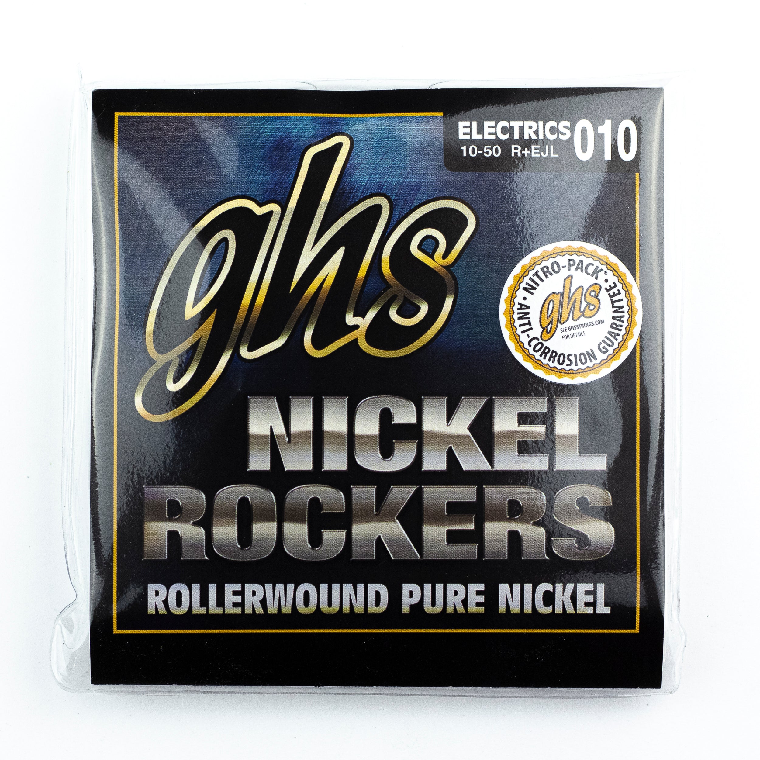 GHS Nickel Rockers Pure Nickel Rollerwound 10-50 Electric Guitar Strings, Custom Light