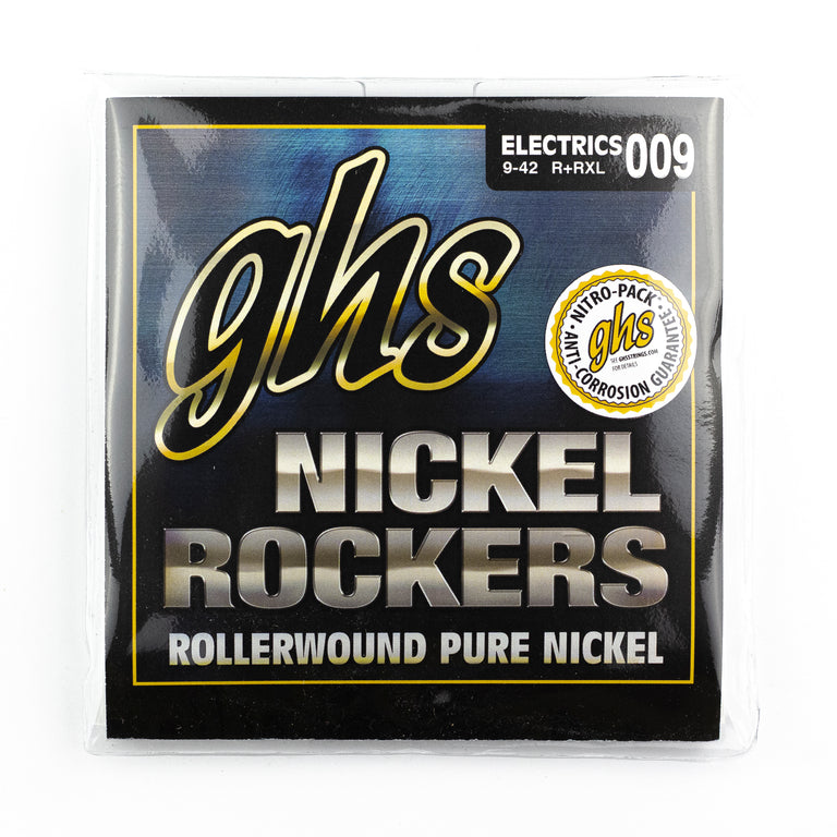 GHS Nickel Rockers Pure Nickel Rollerwound 9-42 Electric Guitar Strings, Extra Light
