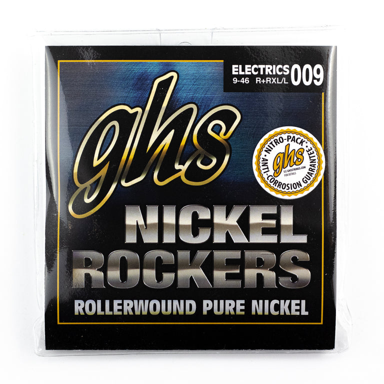 GHS Nickel Rockers Pure Nickel Rollerwound 9-46 Electric Guitar Strings, Custom Light