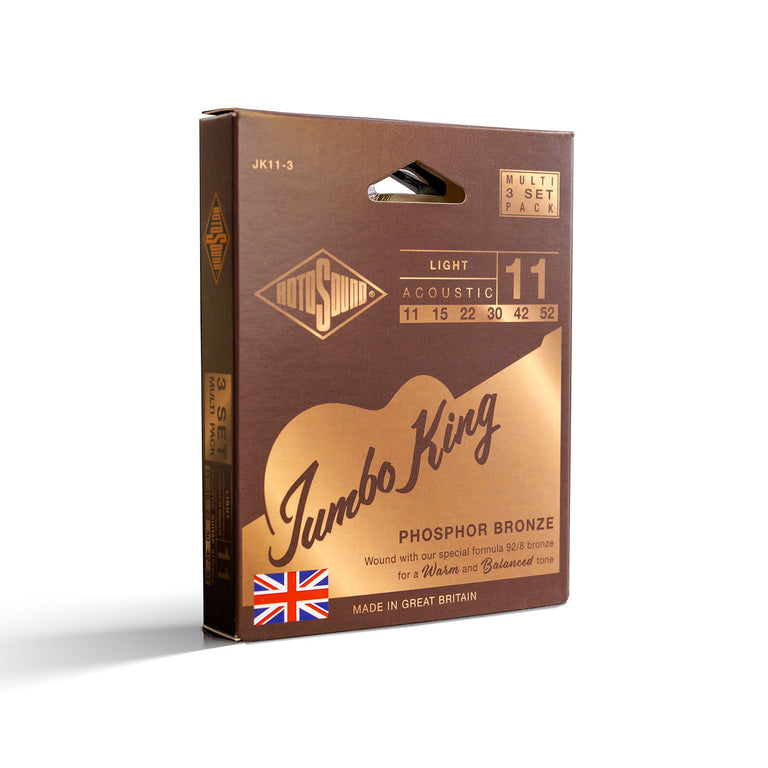 Rotosound Jumbo King Phosphor Bronze 11-52 Acoustic Guitar Strings, 3-Pack