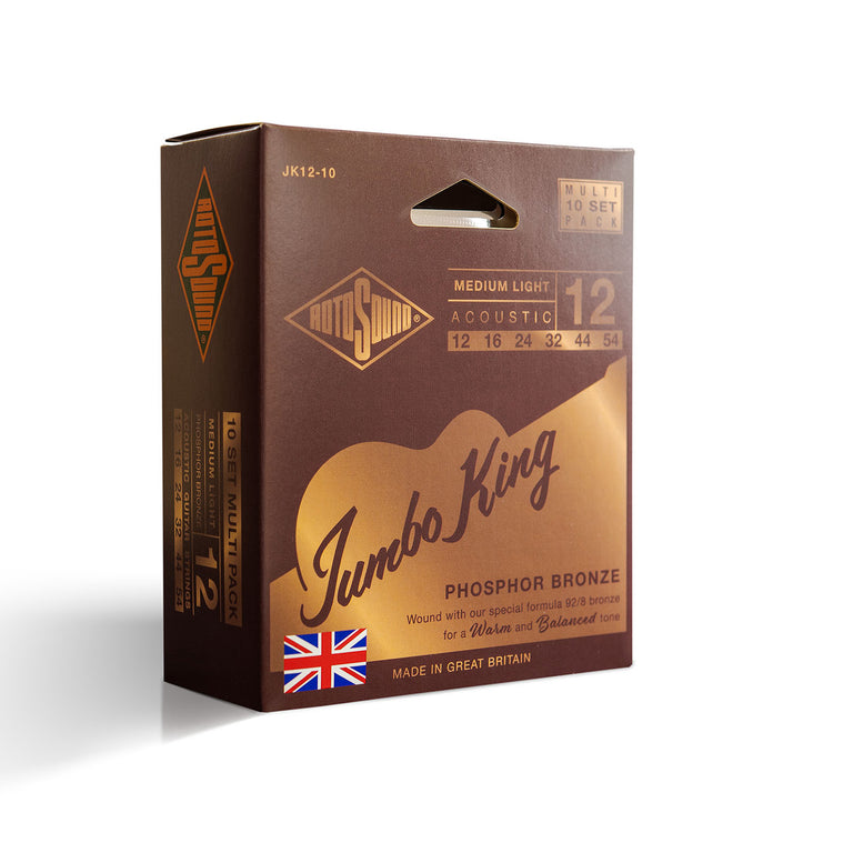 Rotosound Jumbo King Phosphor Bronze 12-54 Acoustic Guitar Strings, 10-Pack