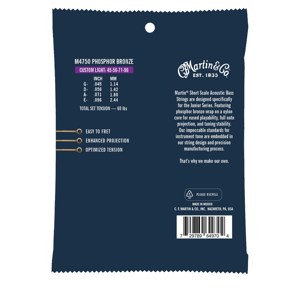 Martin M4750 Phosphor Bronze 45-96 Junior Acoustic Bass Strings ...