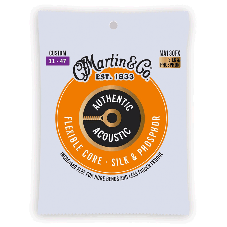 Martin Authentic Acoustic Flexible Core Silk & Phosphor 11-47 Acoustic Guitar Strings