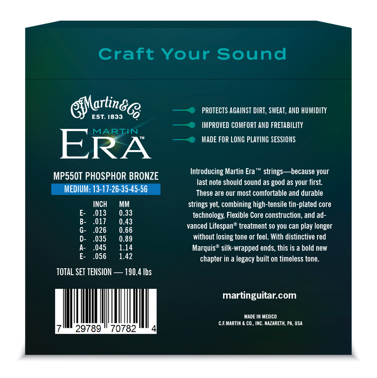 Martin ERA Phosphor Bronze 13-56 Acoustic Guitar Strings, Medium