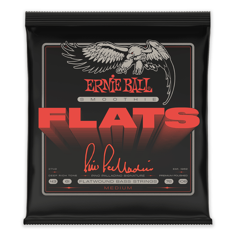 Ernie Ball Pino Palladino Smoothie Flats Cobalt 43-108 Flat Wound Bass Strings, Medium