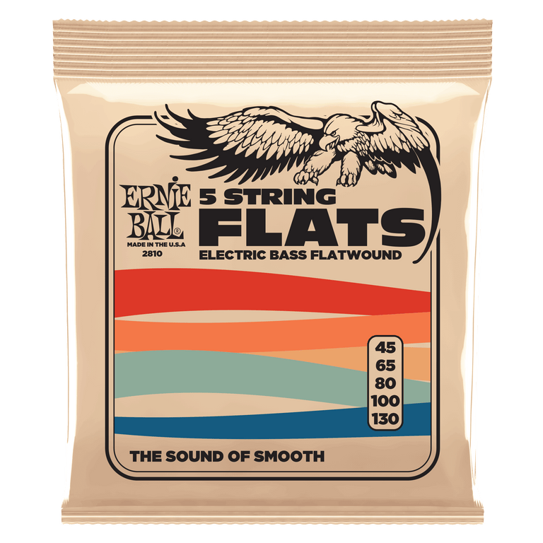 Ernie Ball FLATS 5-String Flatwound 45-130 Bass Guitar Strings, Long Scale [P02810]