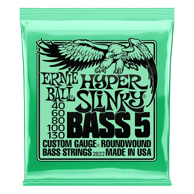 Ernie Ball 2822 5-String Hyper Slinky 40-130 Bass Guitar Strings, Long Scale