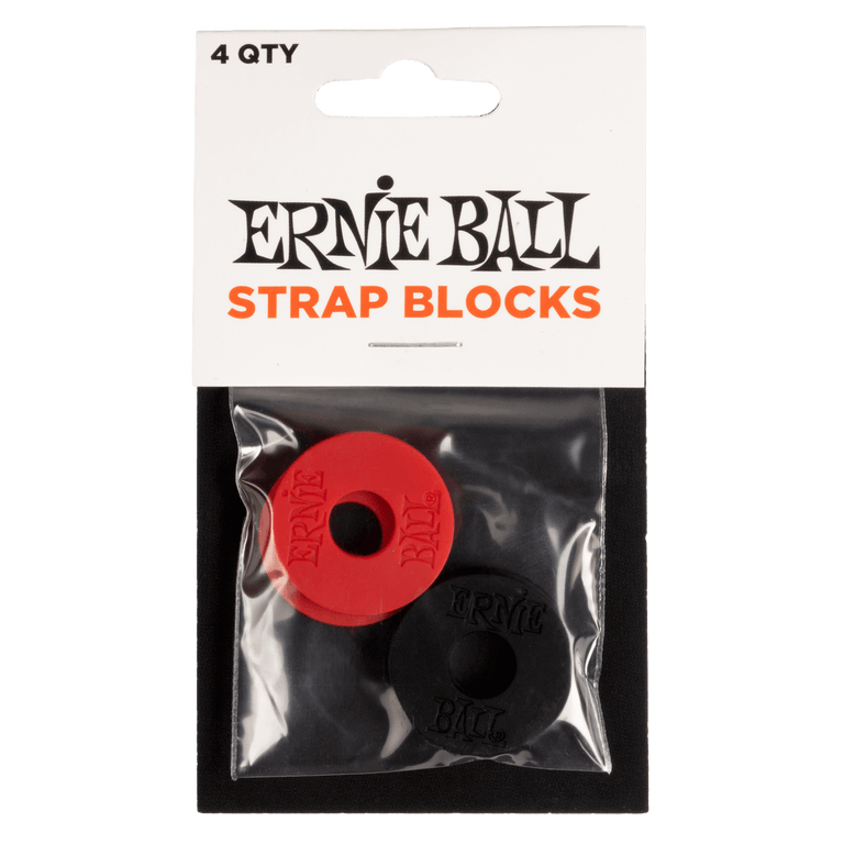 Ernie Ball Strap Fastening Blocks, Red & Black, 4-Pack