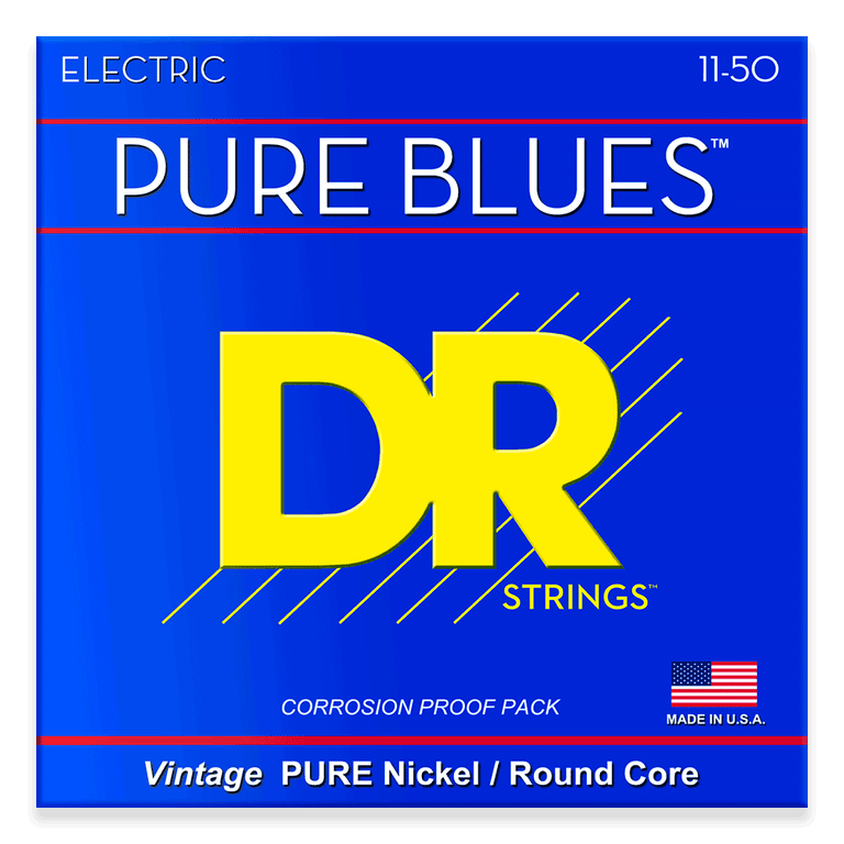 DR Strings PURE BLUES Pure Nickel 11-50 Electric Guitar Strings, Heavy