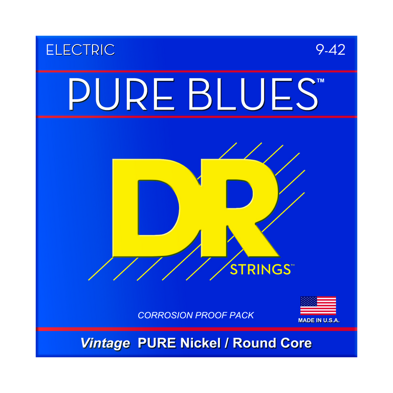 DR Strings PURE BLUES Pure Nickel 9-42 Electric Guitar Strings, Light
