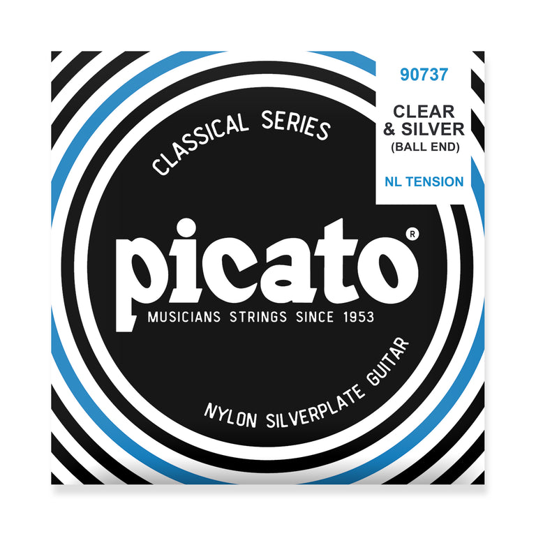 Picato Clear & Silver Nylon Normal Tension Classical Guitar Strings, Ball-End