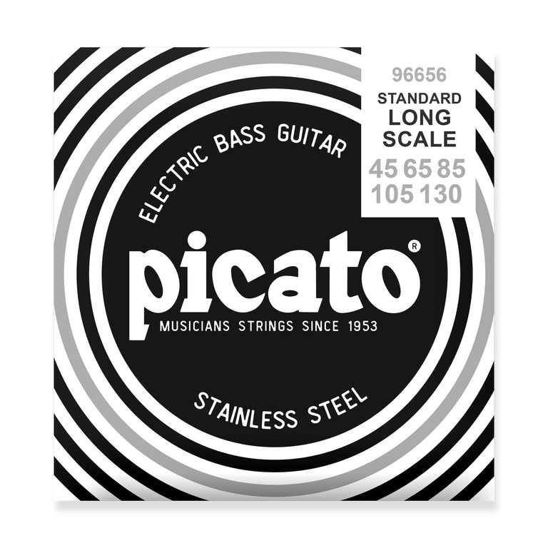 Picato Stainless Steel Roundwound 45-130 5-String Bass Guitar Strings, Long Scale
