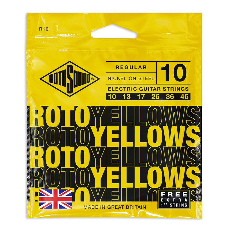 Rotosound R10 ROTO Yellows Nickel Wound 10-46 Electric Guitar Strings, Regular