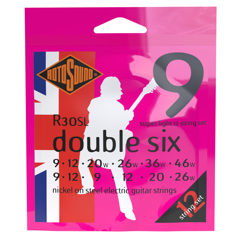 Rotosound R30SL ROTO Pinks 12-String Nickel Wound 9-46 Electric Guitar Strings, Light