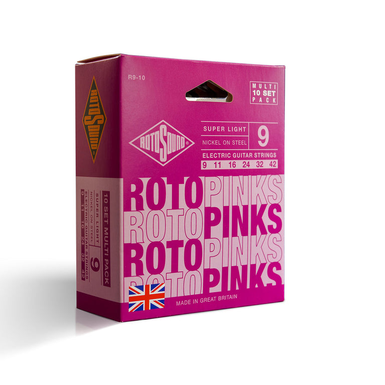 Rotosound ROTO Pinks Nickel Wound 9-42 Electric Guitar Strings, 10-Pack