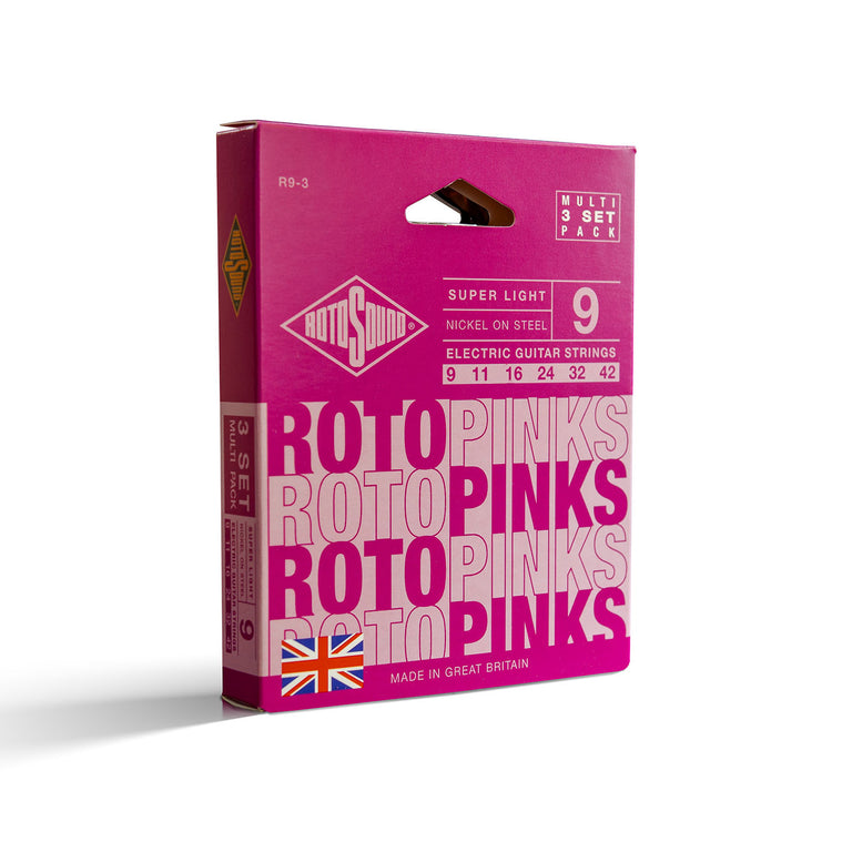 Rotosound ROTO Pinks Nickel Wound 9-42 Electric Guitar Strings, 3-Pack