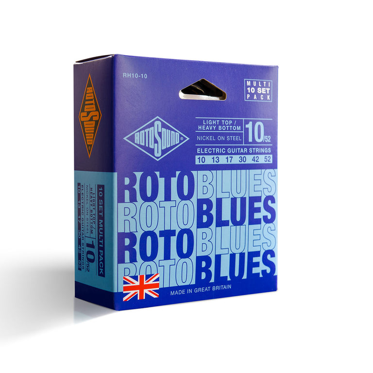 Rotosound ROTO Blues Nickel Wound 10-52 Electric Guitar Strings, 10-Pack