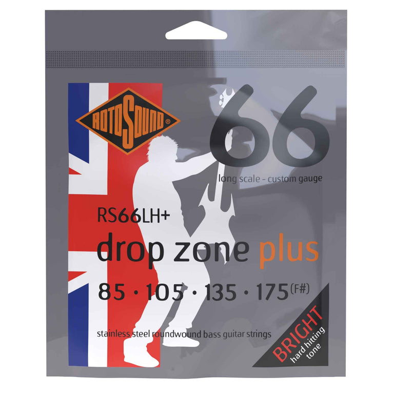 Rotosound Drop Zone+ Stainless Steel 85-175 Bass Guitar Strings, Long Scale [RS66LH+]