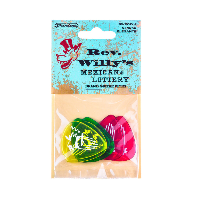 Jim Dunlop Rev. Willy's Mexican Lottery Brand Extra Heavy Guitar Picks, 6-Pack