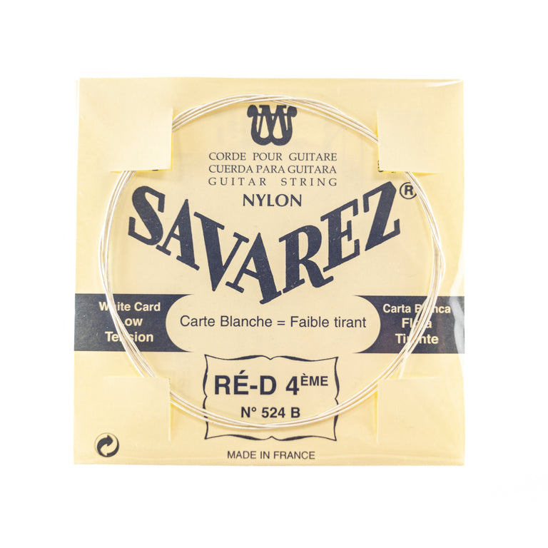 Savarez 524B White Label Silver Wound Classical Guitar D-4th Single String, Low Tension