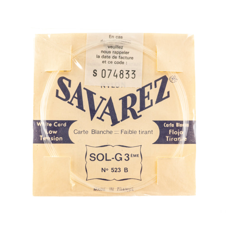 Savarez 523B White Label Rectified Nylon Classical Guitar G-3rd Single String, Low Tension