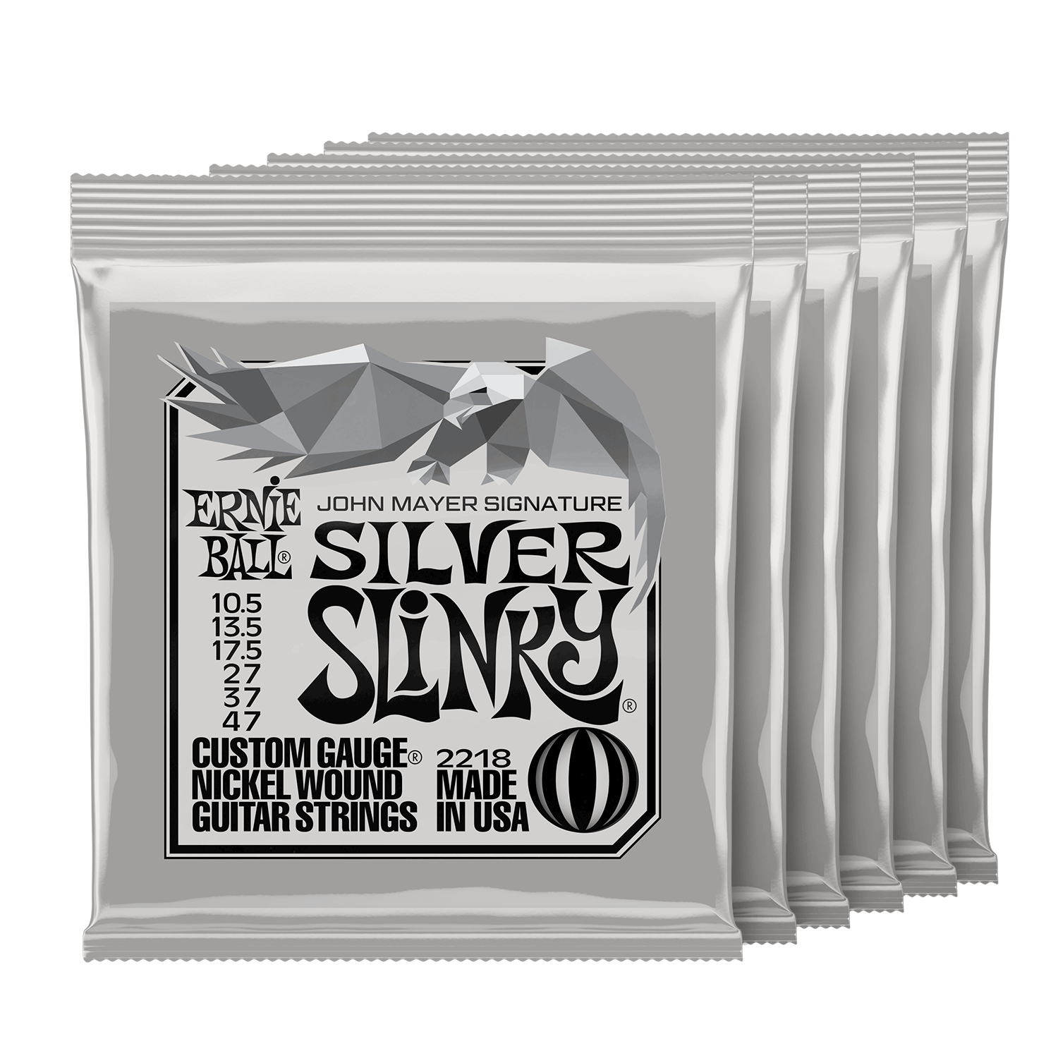 Ernie Ball John Mayer Silver Slinky 10.547 Guitar Strings, 6Pack