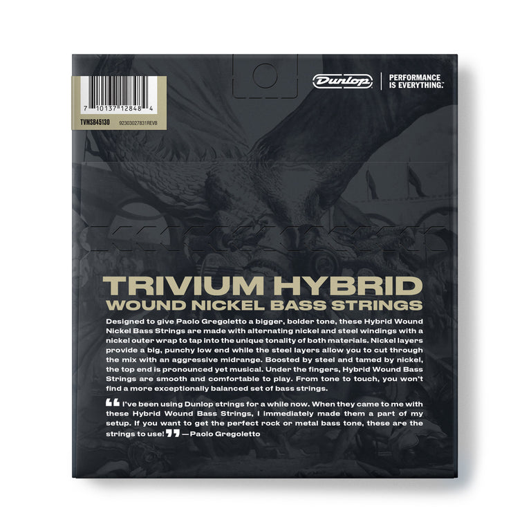 Jim Dunlop TRIVIUM Hybrid Nickel Wound 45-130 5-String Bass Guitar Strings, Long Scale