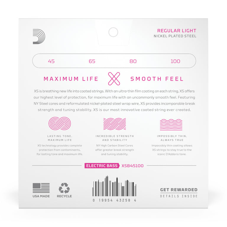 D'Addario XS Nickel 45-100 Bass Guitar Strings, Long Scale