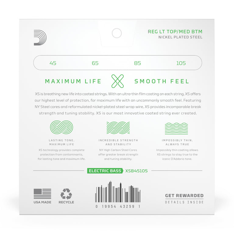 D'Addario XS Nickel 45-105 Bass Guitar Strings, Long Scale