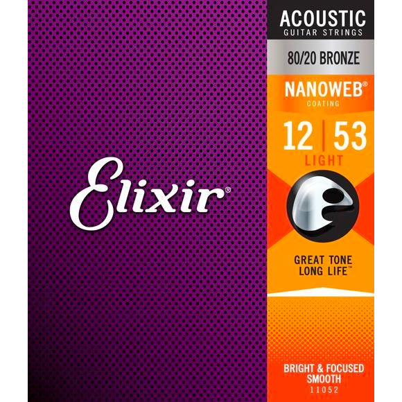 Elixir Nanoweb 80/20 Bronze 12-53 Acoustic Guitar Strings [11052]