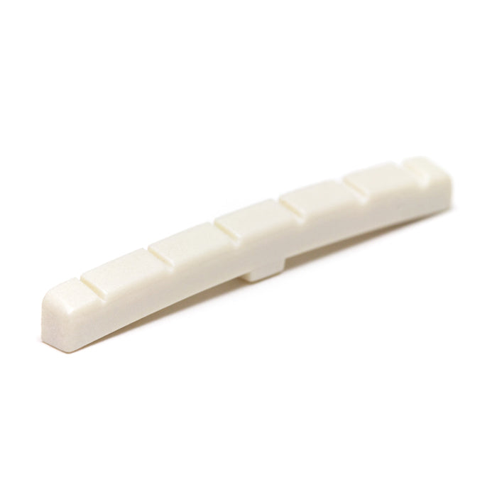 Musiclily Pro Urea Resin Plastic 43mm Slotted Strat Tele Electric Guitar Nuts Flat Bottom For 6-string Stratocaster/Telecaster Guitar, White (Set Of
