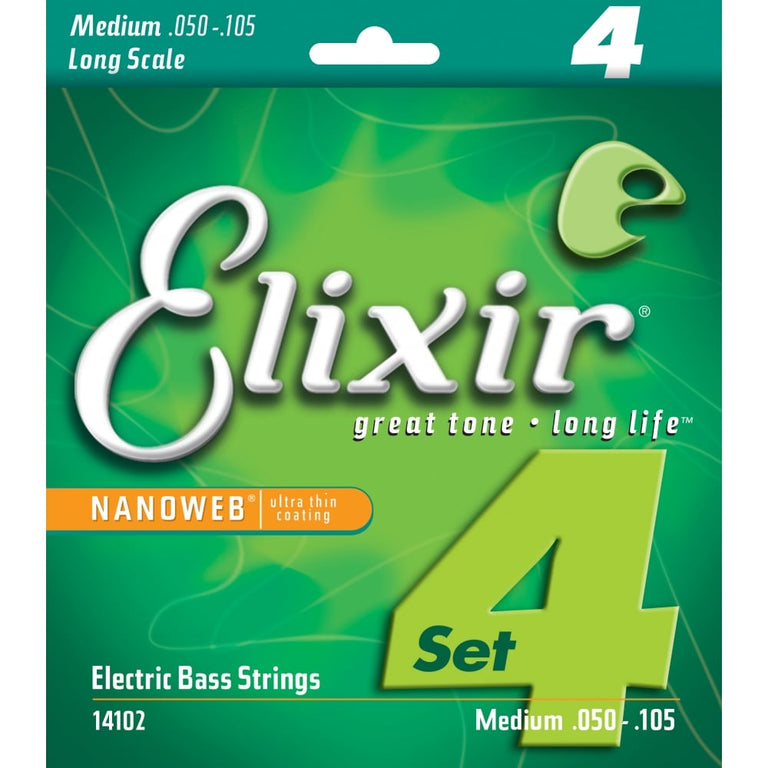 Elixir Nanoweb Nickel Wound 50-105 Bass Guitar Strings, Long Scale [14102]