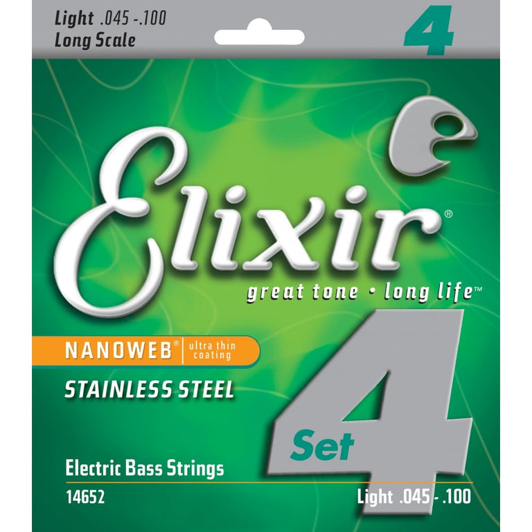 Elixir Nanoweb Stainless Steel 45-100 Bass Guitar Strings, Long Scale [14652]