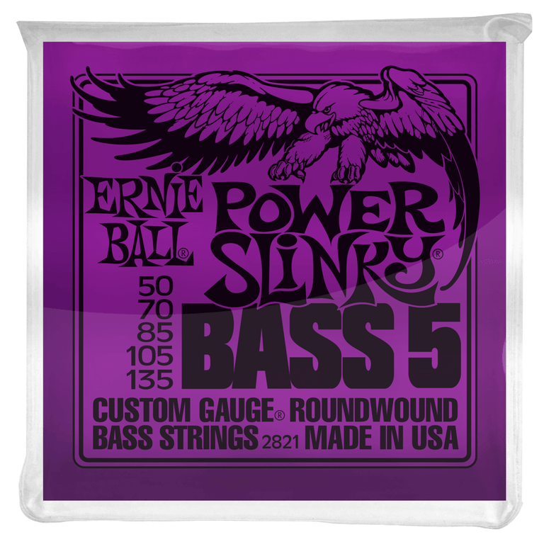Ernie Ball Power Slinky Nickel Wound 50-135 5-String Bass Guitar Strings, Long Scale