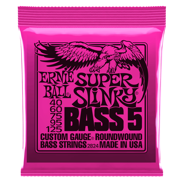 Ernie Ball Super Slinky Nickel Wound 40-125 5-String Bass Guitar Strings, Long Scale