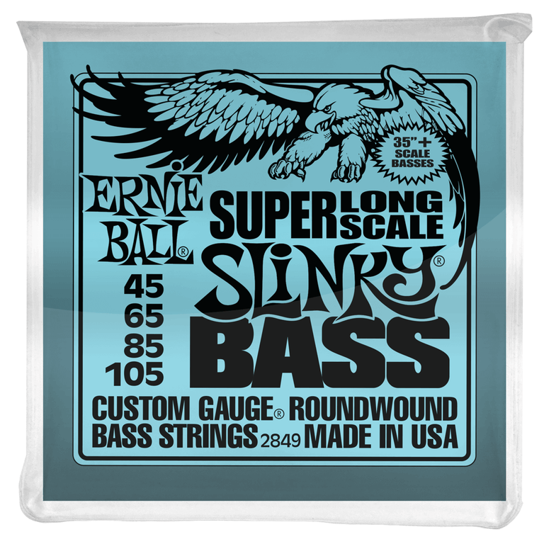 Ernie Ball Super Long Slinky Nickel Wound 45-105 Bass Guitar Strings, Extra Long Scale