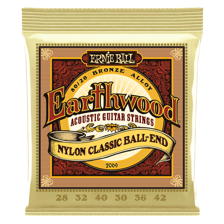 Ernie Ball Earthwood Folk Nylon 80/20 Bronze 28-42 Acoustic Guitar Strings, Ball-End