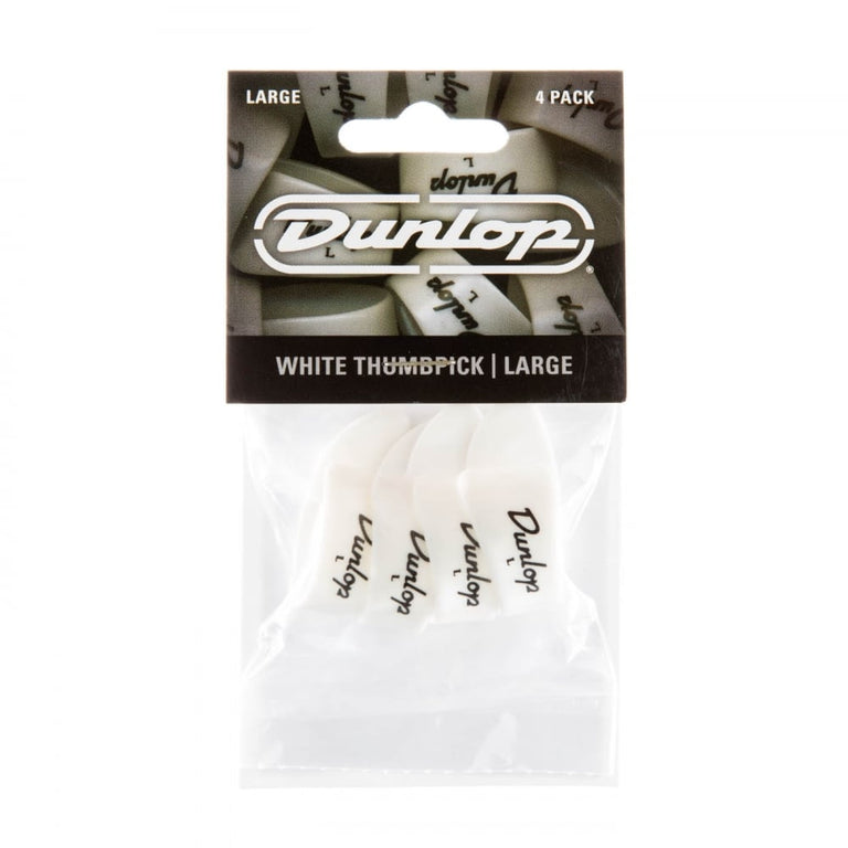 Jim Dunlop White Plastic Thumb Player Pack (4-Pack) Large