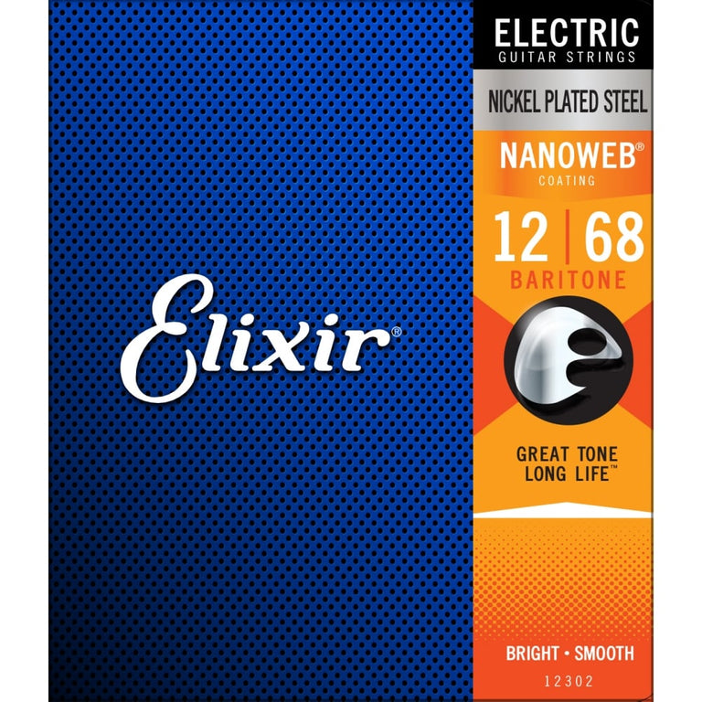 Elixir Nanoweb Nickel Wound 12-68 Electric Baritone Guitar Strings [12302]
