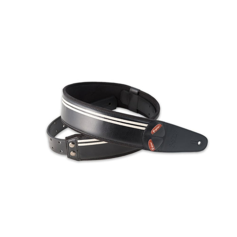 RightOn MOJO Series Vegan Guitar Strap, RACE Black w/ White Stripes