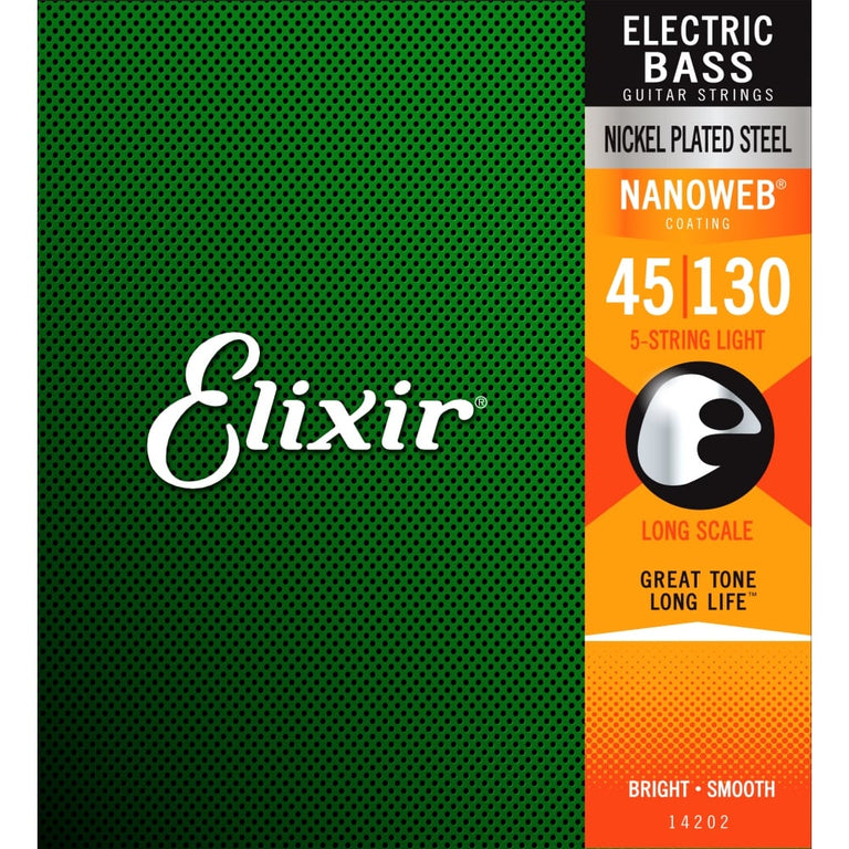 Elixir Nanoweb Nickel Wound 45-130 Bass Guitar Strings, 5-String, Long Scale [14202]