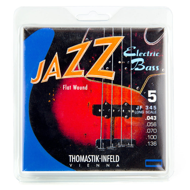 Thomastik-Infeld Jazz Nickel Flatwound 43-136 5-String Bass Guitar Strings, Long Scale [JF345]