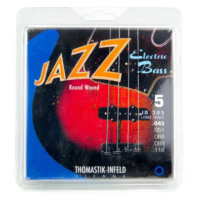 Thomastik-Infeld Jazz Roundwound Nickel Wound 43-118 5-String Bass Guitar Strings, Long Scale [JR345]